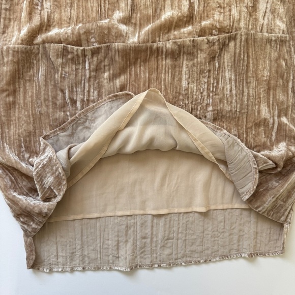 Anthropologie Floreat Crinkled Velvet Tunic Shift Dress Tan Neutral Sheen Sz S - Picture 15 of 16